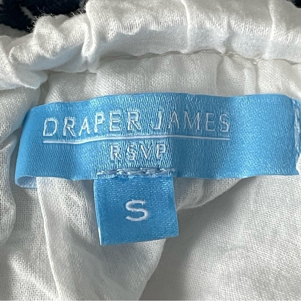 Draper James White Tank Top with Navy Blue Embroidered Floral Border - Picture 14 of 16